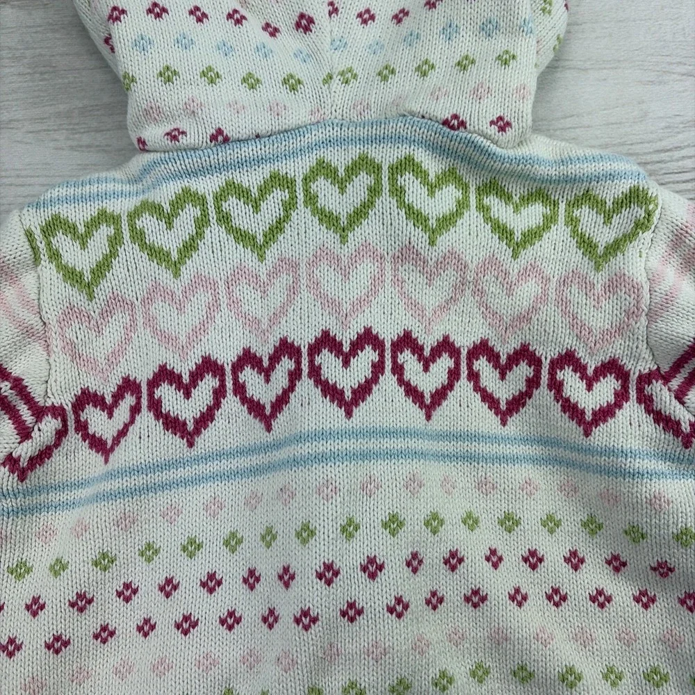 Baby Gap Toddler 5T Girl's Fair Isle Heart Stripe White Hooded Full Zip Sweater